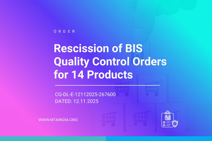 Rescission of BIS Quality Control Orders for 14 Products