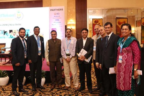 From left to right: Mr Nadeem Anam, MTaI, Mr Indu Bhushan, CEO, AB-NHPM & National Health Agency (NHA), Dr Balram Bhargava, Director General, ICMR, Dr V G Somani, Joint Drug Controller of India, CDSCO, Dr Girdhar Gyani, Director General, AHPI, Mr Ninad Gadgil, Country Business Leader, Healthcare, 3M India, Mr Prabal Chakraborty, VP & Managing Director, Boston Scientific India and Dr Ratna Devi, CEO & Founder, DakshamA and Indian Alliance of Patients Group (IAPG).